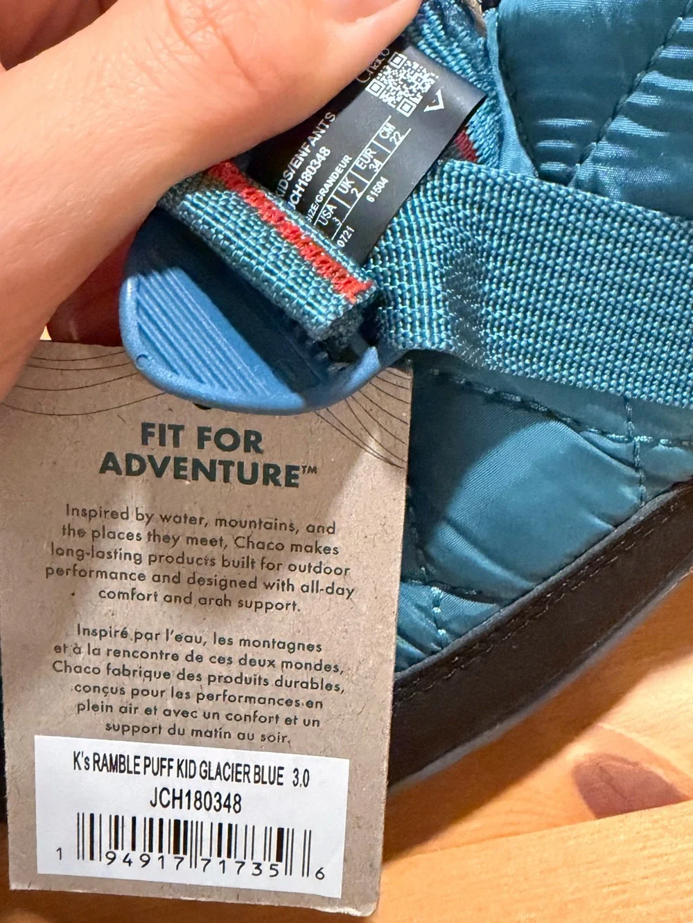 NWT Chaco Glacier Blue Ramble Puff Kids Ankle Boot